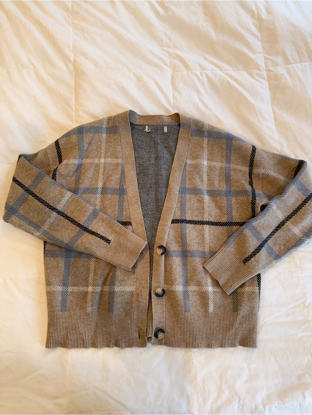 Plaid Knit Cardigan Sweater